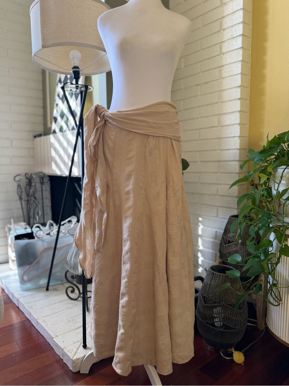 Free People Beige Side Tie Maxi Skirt or Dress Multiple Ways